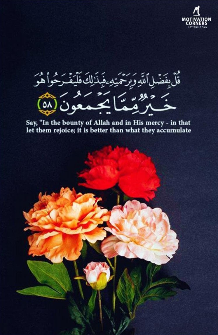 🖐يٰۤاَيُّهَا النَّاسُ قَدۡ جَآءَتۡكُمۡ مَّوۡعِظَةٌ مِّنۡ رَّبِّكُمۡ وَشِفَآءٌ لِّمَا فِى الصُّدُوۡرِۙ وَهُدًى وَّرَحۡمَةٌ لِّـلۡمُؤۡمِنِيۡنَ
قُلۡ بِفَضۡلِ اللّٰهِ وَبِرَحۡمَتِهٖ فَبِذٰلِكَ فَلۡيَـفۡرَحُوۡا  هُوَ خَيۡرٌ مِّمَّا يَجۡمَعُوۡن

صدق الله و الحمد له و الصلاة علي الحبيب