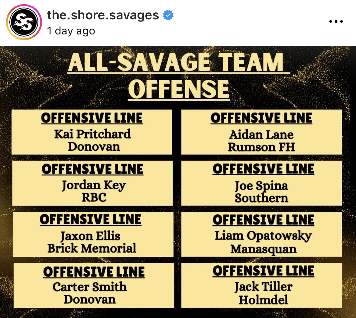 Holmdel_FB2026's tweet photo. @James_Murphy_4 @A_Serini25 and @JackTiller41603 named to All Savage Team Offense https://t.co/6gGdqAAbOG