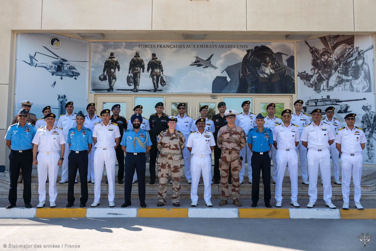 IndembAbuDhabi's tweet image. The Indian NWC delegation visited the French Naval Base in Abu Dhabi. They were briefed by Captain Le Tourneau, Deputy Chief of Staff on French Navy operations and regional maritime security efforts. Discussions highlighted the strategic importance of the Indian Ocean Region.