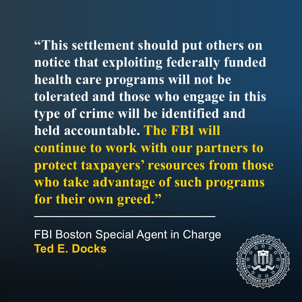 FBIBoston's tweet photo. As a result of our investigation with @OIGatHHS, telehealth company LifeWorks Counseling Associates and its owner Dr. David Ferruolo will pay $300,000 to resolve allegations that they violated the False Claims Act by improperly billing Medicaid for services provided by an individual excluded from the Medicaid program. https://t.co/JiLlewHixF