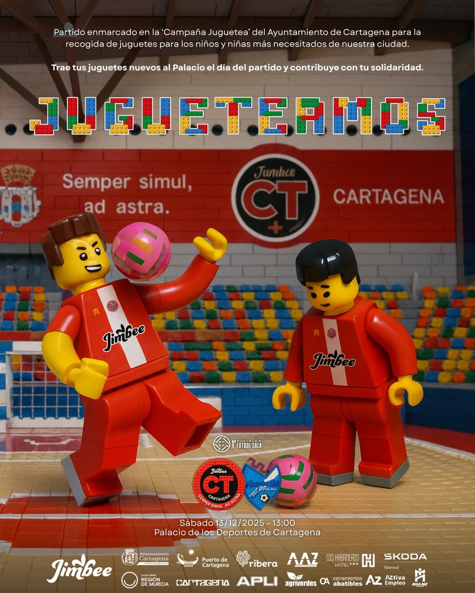 CARTEL 🖼️ | 𝗝𝗨𝗚𝗨𝗘𝗧𝗘𝗔𝗠𝗢𝗦 🪁🪀🧸

🤝🏼 Campaña Juguetea del <a href="/AytoCartagenaES/">Ayuntamiento de Cartagena</a>

🎁 Trae tus juguetes el día del partido para que puedan ser regalados a los más necesitados por Navidad

🎟️ jimbee.compralaentrada.com

#JimbeeManzanares #PrimeraDivisiónFS
