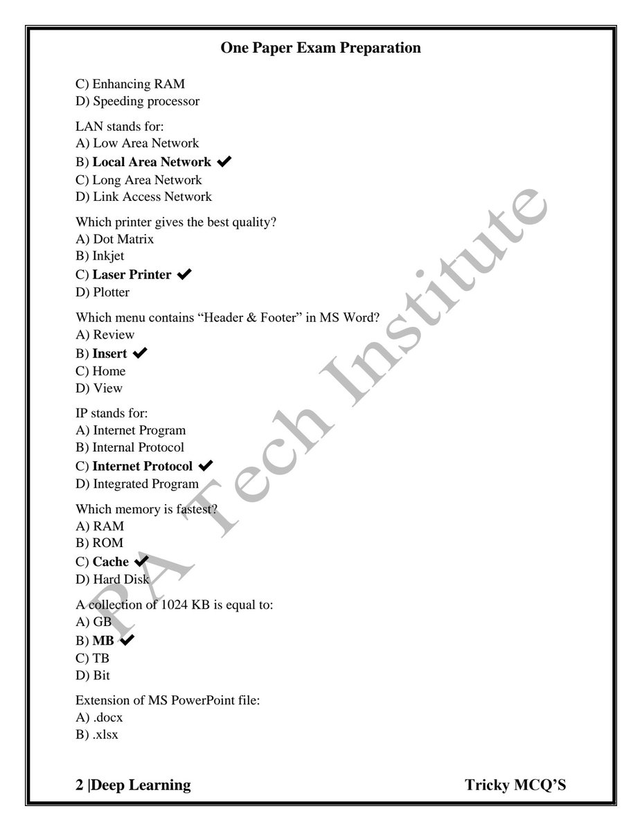 TechInstitutePA's tweet photo. 50+ Multiple Choice Questions (MCQ'S) for One Paper Exam Preparation (PPSC || CSS)

Subject: Computer Science 

Post # 2

#css 
#PPSC   
#PPSCJobs 
#PPSCexam 
#PPSCMCQS  
#PPSCExam_2025Preparation 

#CodeYourLife
#PATechInstitute
#ScienceofUniverse
#LearnToday_LeadTomorrow https://t.co/eidFq4hDxc