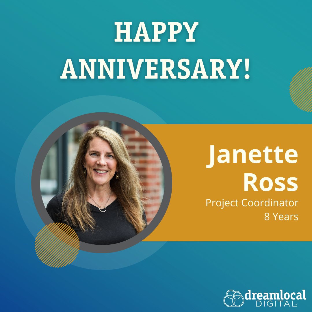 Project Coordinator, Janette, is celebrating her 8th anniversary with Dream Local Digital! 🎉 We're so lucky to have her on the team!

#HoneyBadgerPRIDE