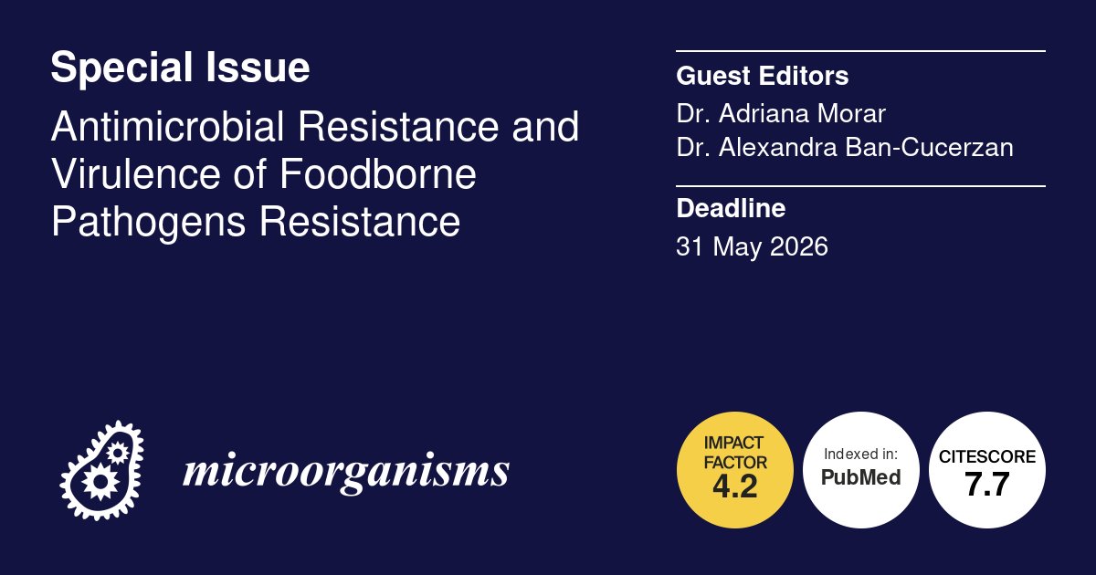 Micro_MDPI's tweet image. 🦠New Special Issue: Antimicrobial Resistance and Virulence of Foodborne Pathogens Resistance

👔Guest Editors: Dr. Adriana Morar and Dr. Alexandra Ban-Cucerzan

🗓️Submission Deadline: 31 Mary 2026

🔎Read more: mdpi.com/journal/microo…

#antimicrobial #foodborne #biofilm
