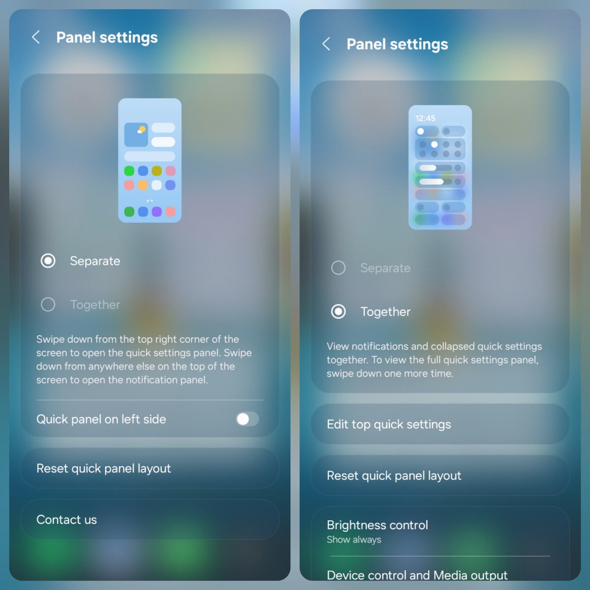 Which Quick/Notification style will you prefer to use in One UI?

Separate or together?