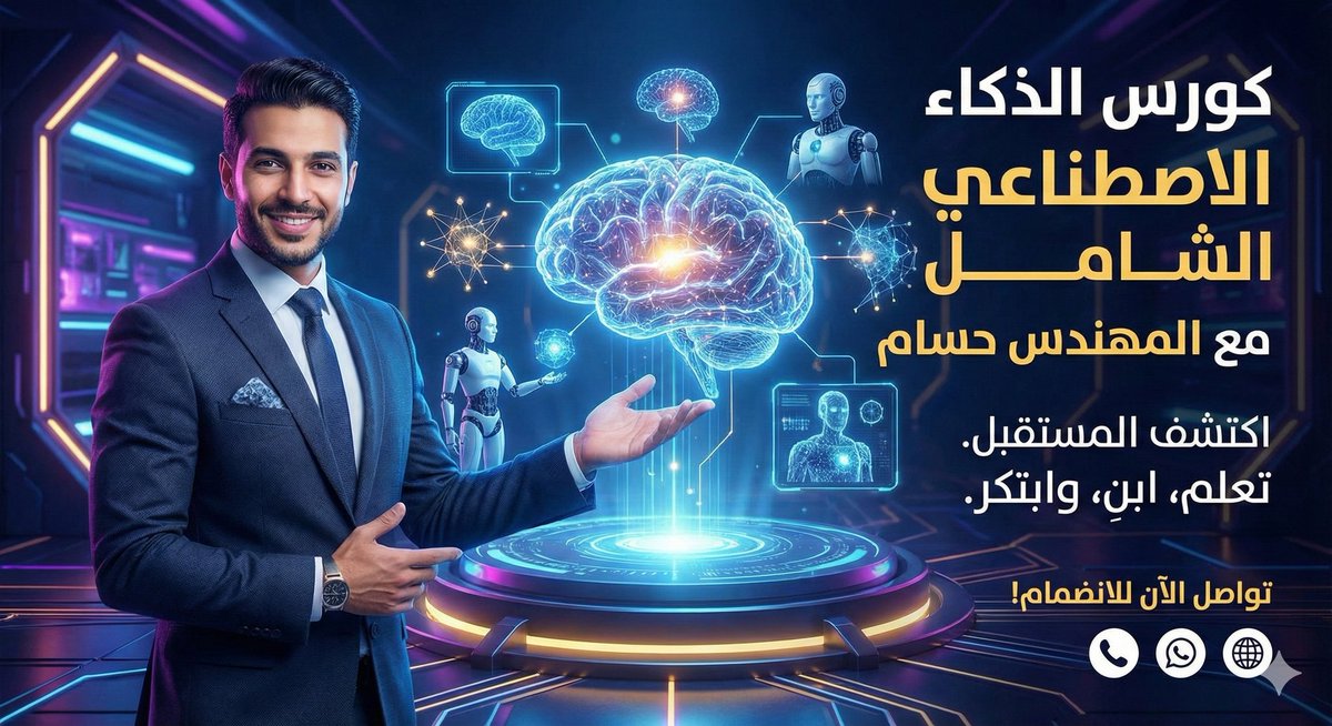 جاهز تفتح باب جديد لمستقبلك
دلوقتي تقدر تبدأ أقوى كورس ذكاء اصطناعي في الوطن العربى
الكورس اللي بيجمع المعرفة + التطبيق العملي + أدوات مدفوعة مجانًا!
وده اللي بيخلّيه مناسب لكل الناس
👨‍🏫 المدرسين
👨‍💻 المهندسين 
💼 أصحاب البيزنس
🎨 المصممين وصناع المحتوى
🎓 الطلبة