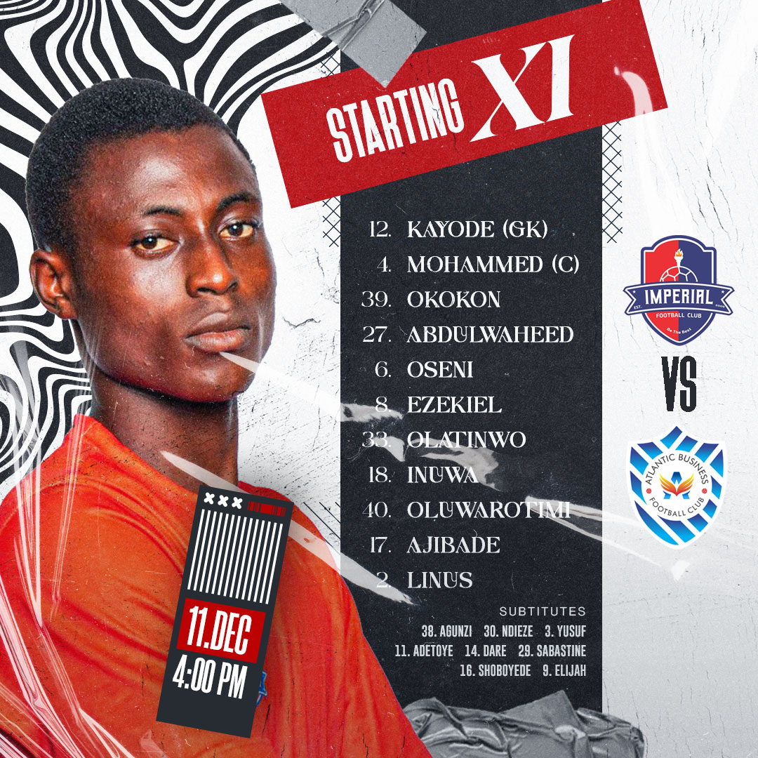 Our starting 11 for today's game.

#imperialfc #bethebest #TCCLeague #IMPABS