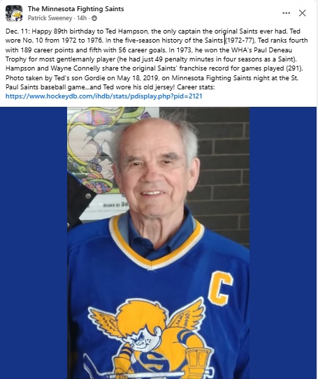 Happy Birthday to former Fighting Saint and North Star Captain Ted Hampson

(From the Fighting Saints group on FB).
