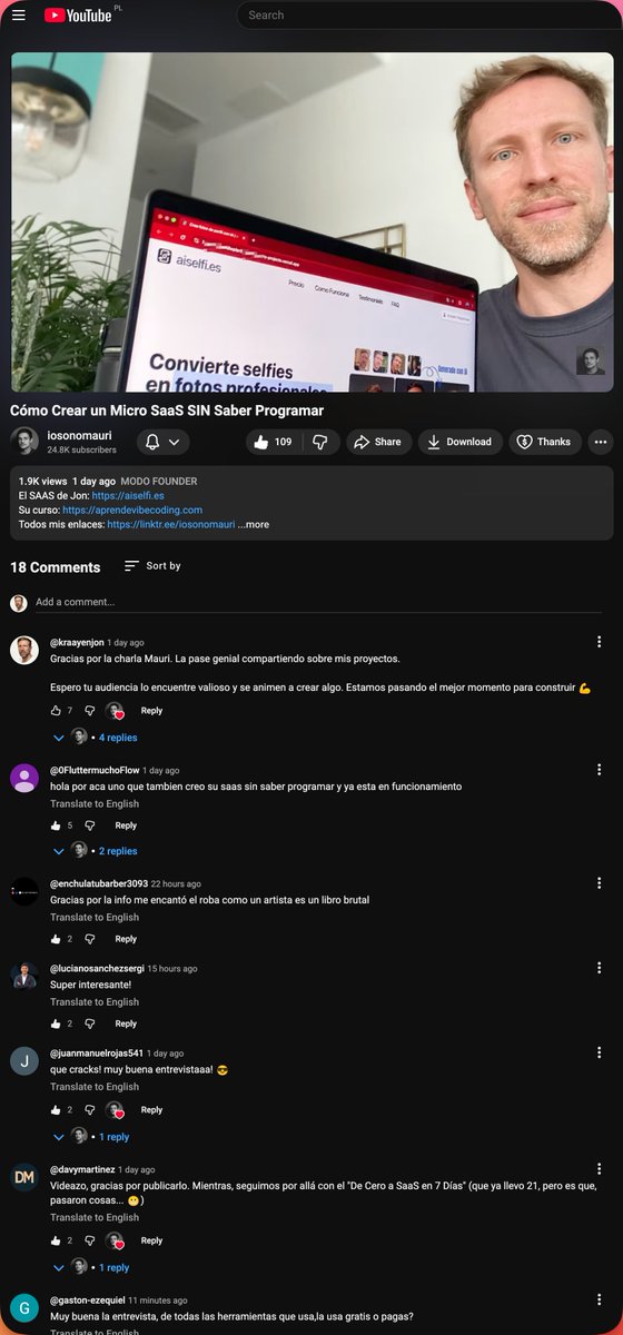 Veo que el video gustó bastante.
quizás es momento de abrir un canal de YouTube.

Tengo varias ideas dando vueltas:
vibe coding, emprendimiento, marca personal, procesos creativos…

Pero antes de avanzar, quiero saber algo:
¿qué tipo de contenido les gustaría ver ?