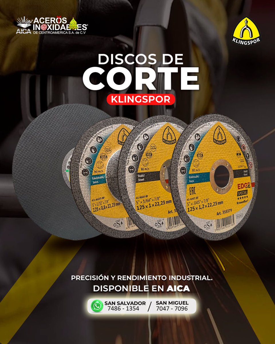 aicasadecv's tweet photo. Cuando buscas precisión, velocidad y seguridad… hay un disco que nunca falla: Klingspor.
Diseñados para durabilidad y rendimiento constante en cada proyecto.
#AICA #Klingspor #AceroInoxidable https://t.co/aIBptxeePH