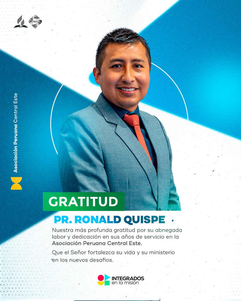 AdventistasAPCE's tweet photo. ✨Gratitud al Pr. Ronald Quispe 🙏
Agradecemos al  Pr. Ronald Quispe por sus años de servicio y dedicación en la APCE 🇵🇪. Su liderazgo y entrega han sido una bendición para nuestra iglesia. 💒
Que el Señor lo acompañe en cada desafío y siga usando su vida para Su gloria. 👑 https://t.co/hkzC86yooa