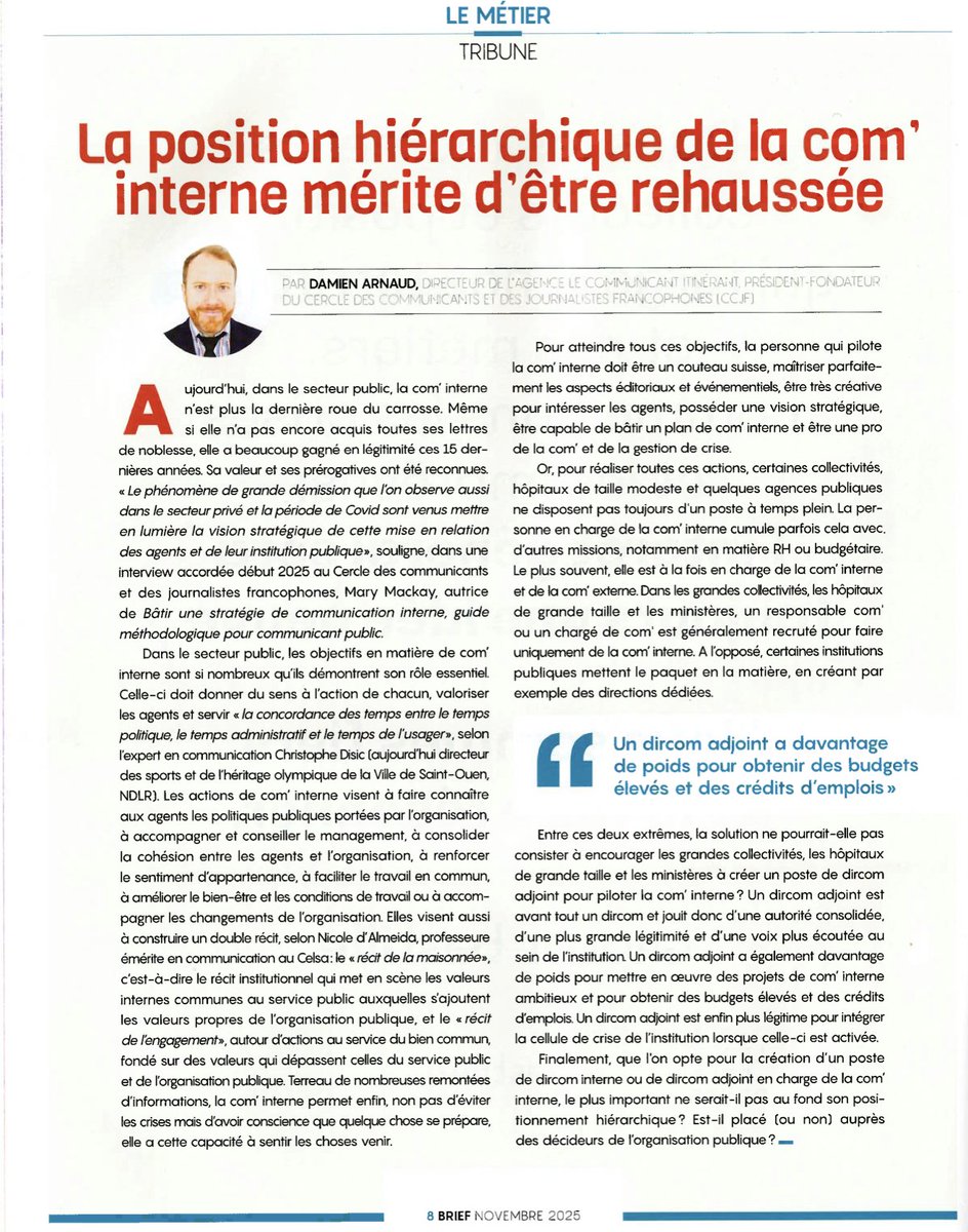 AgenceLeCI's tweet image. [Tribune] - « Dans le secteur public, la position hiérarchique de la communication interne mérite d'être rehaussée »

#compublique #comInterne
lecommunicantitinerant.fr/wp-content/upl…