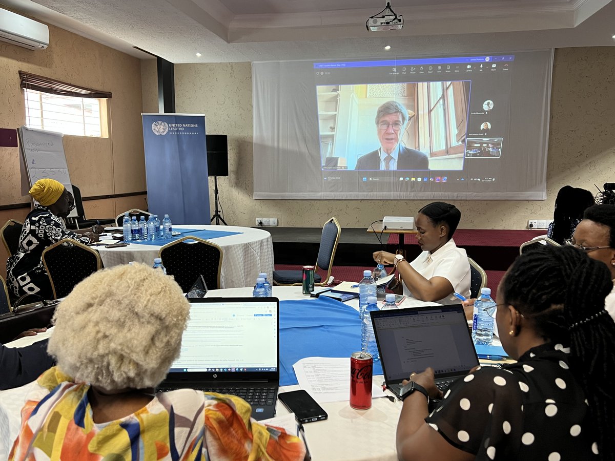 UNLesotho's tweet photo. Prof. Jeffrey Sachs inspired the UN team with a powerful message: great development begins with great planning. He reminded us that when a country dares to plan boldly, grounded in vision, clarity and purpose, its potential becomes limitless! https://t.co/EwxCPXNjfg