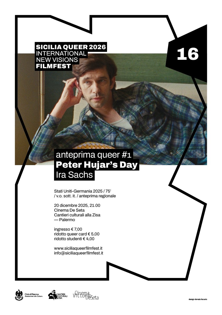 Let's get it started! #AnteprimaQueer #1 verso il #SiciliaQueer 2026, con il nuovo film di <a href="/irasachs/">Ira Sachs</a>, #PeterHujarsDay il 20 dicembre 2025 al #CinemaDeSeta dei #CantieriCulturaliallaZisa di #Palermo! 

Vi aspettiamo numerosə, biglietti qui: liveticket.it/evento.aspx?Id…

#PeterHujar #SQ