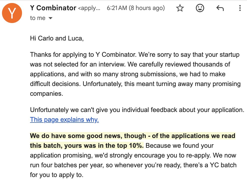 Top 10% at YC but not selected.
Still building. Still shipping. Still obsessed.