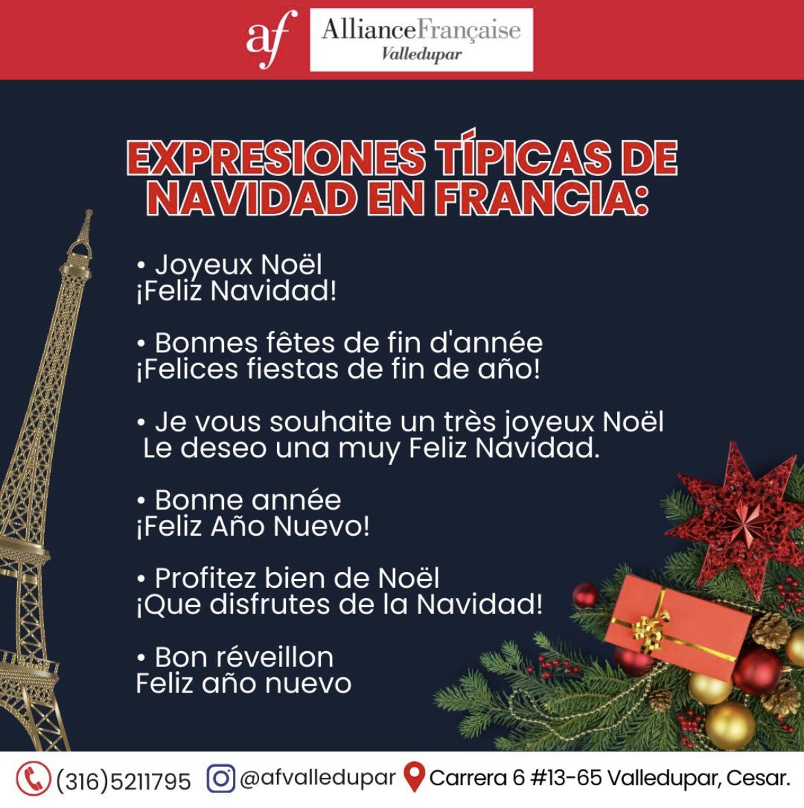 #CulturízateConAFV ¡Conoce algunas expresiones típicas de navidad que se dan en Francia! ✨🎄😍
