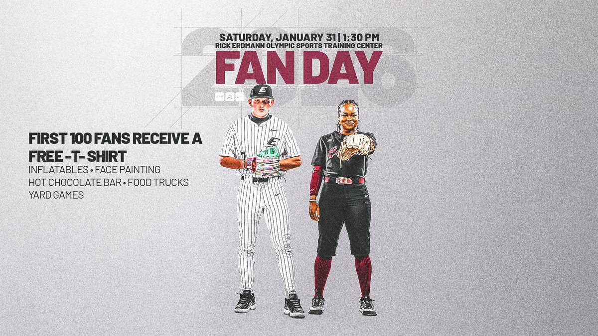 Mark your 🗓️
Baseball &amp; Softball Fan Day is Jan. 31
#GoBigE 

inflatables
face painting
yard games
silent auction
hot chocolate bar
food trucks

Both teams will sign autographs
All the details 👉bit.ly/3MwzsYf