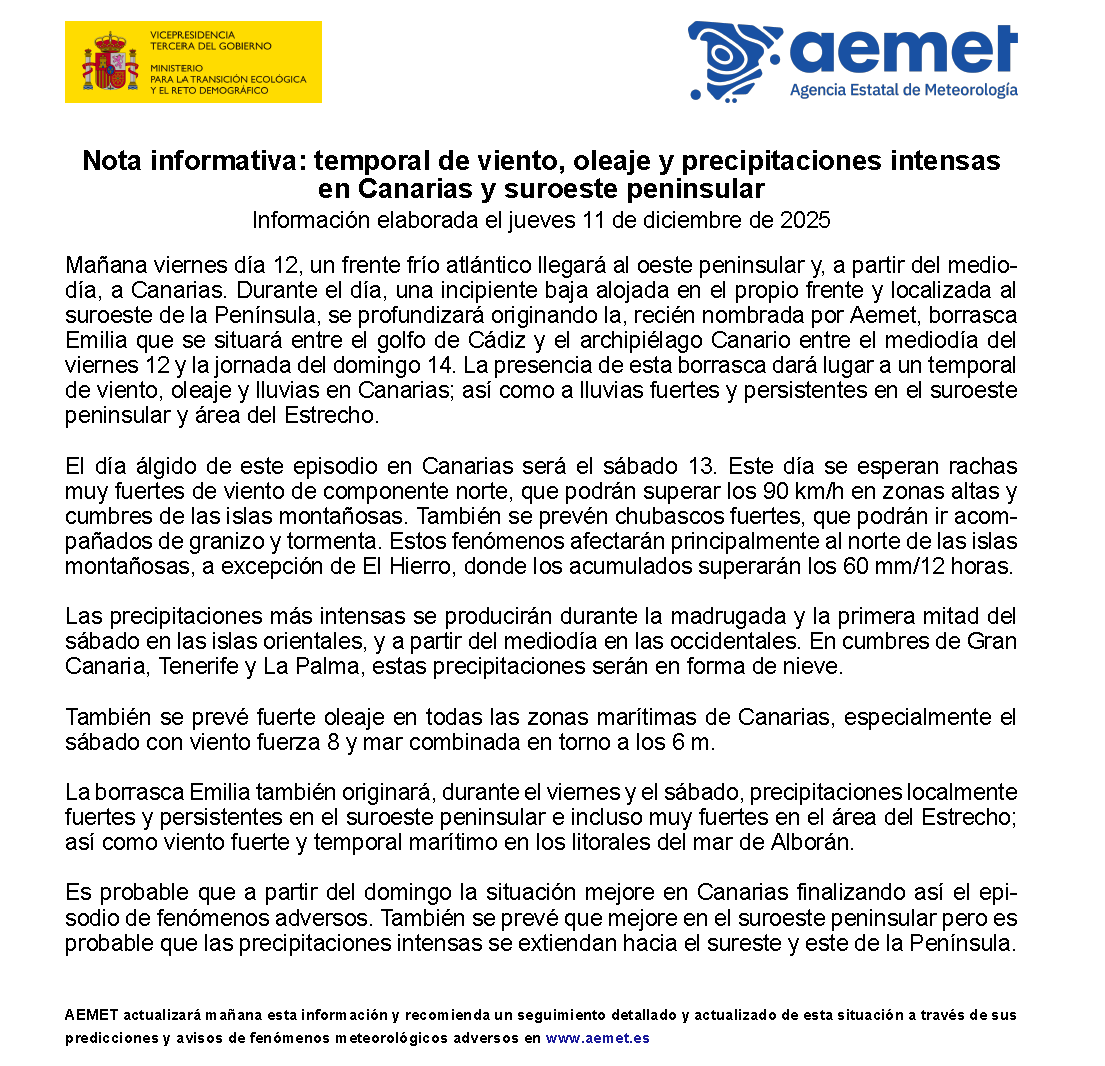 AEMET_Canarias's tweet photo. Nota Informativa https://t.co/7d4V9CuXRA