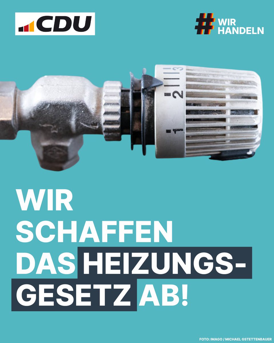 CDU's tweet image. Das Heizungsgesetz wird abgeschafft - wie im Koalitionsvertrag vereinbart. Das neue Gebäudemodernisierungsgesetz wird technologieoffener, flexibler und einfacher. Bis Ende Januar 2026 wird jetzt daran gearbeitet, damit die Bundesregierung Ende Februar 2026 den Entwurf beschließen…