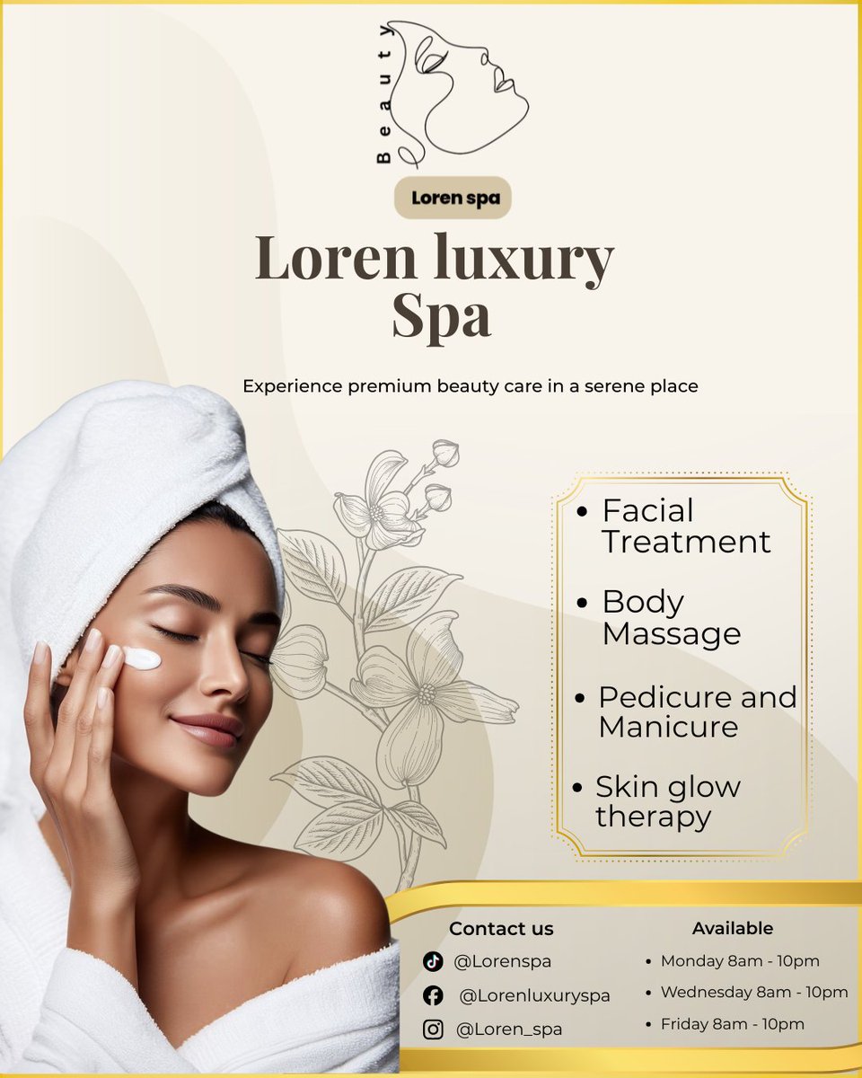 Rejoice2609's tweet photo. Created a visual identity for Loren Spa, a conceptual spa. Thoughtfully designed colors, typography, and layout to capture a luxurious, serene vibe. 
What are your thoughts on it?

 #GraphicDesign #ConceptBranding #VisualIdentity https://t.co/vZwrBDSwoC