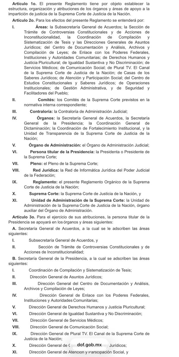 Y AYER EL DIARIO OFICIAL PUBLICÓ EL REGLAMENTO ORGÁNICO DE LA SCJN EN DONDE HUGO AGUILAR JUGARÁ A SER EL TODOPODEROSO DEL PJF

Mientras ayer se daba cuenta del informe de Hugo Aguilar, el DOF publicaba este ordenamiento en donde la persona titular de presidencia puede:

1. Cuenta