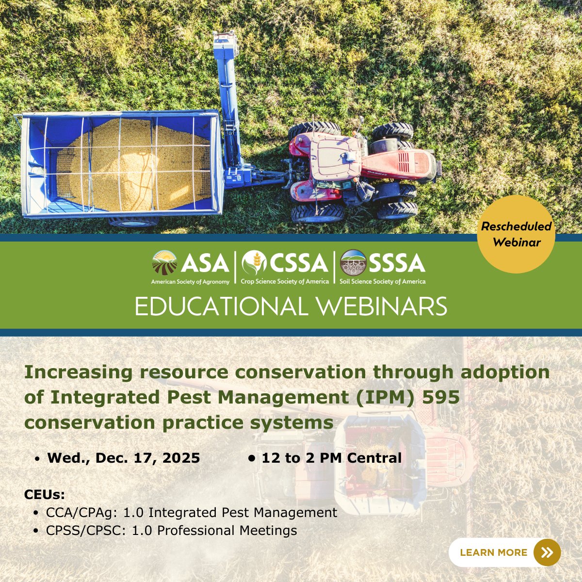 ASA_CSSA_SSSA's tweet photo. Join our IPM webinar to discover its value in EQIP &amp; USDA-NRCS programs! Learn more: https://t.co/ET0Adr4ChM #IntegratedPestManagement #IPM #ConservationWebinar #ResourceConservation #EQIP #NRCSPrograms #SustainableFarming #AgEducation https://t.co/R0UmdYwF6N