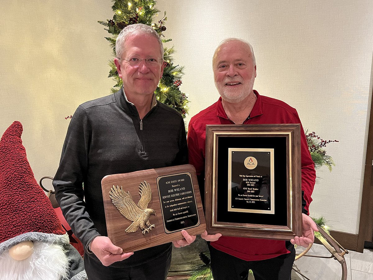 Congratulations to Bob Wieand of <a href="/secv1948/">SECV</a> on receiving the ACA Connects Eagle Award 🦅! Bob served nearly a decade on our Board and as Treasurer from 2018 to 2025. We are grateful for his dedication and service to our industry.