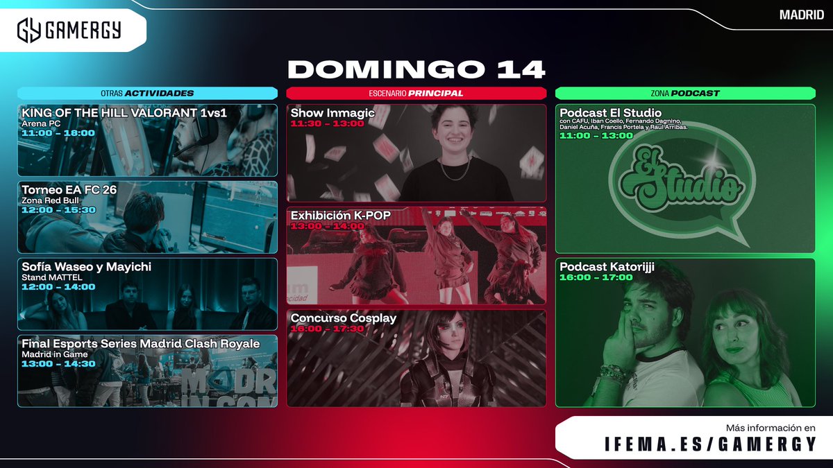 ✨ No te pierdas nada de #GAMERGY2025 ✨

Este fin de semana tienes una cita con los esports, shows, creadores de contenido, cosplay, deportes, ¡y mucho más!

📌 Te esperamos del 12 al 14 de diciembre en <a href="/IFEMA/">IFEMA MADRID</a>
🎟 Entradas en ifema.es/gamergy