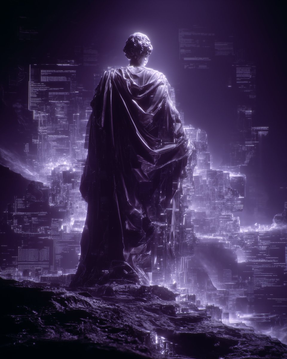 rj_combes's tweet photo. Drop #31 today “Neon Oracle” – 10 editions. He stands eternal on the edge of the abyss, cloak woven from code, gaze fixed on the glowing city that never sleeps. Ancient mind. Digital world. 🔗https://t.co/qFK8ewbMQx #NFT #AIArt #NFTdrop #DigitalArt #Cyberpunk #NeonOracle https://t.co/IF9PlAlZzO