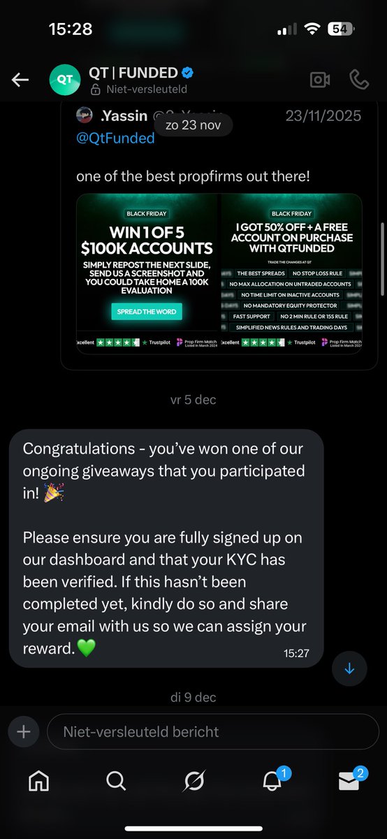 0xYassin's tweet photo. Yesterday I requested my payout with @QtFunded and I also saw that I won a 100k account giveaway.

I just want to say that @QtFunded has really been on fire lately — super fast service and one of the best founders I’ve ever seen.

Overall, I’m very satisfied with QT. https://t.co/z42Kb6Ulby