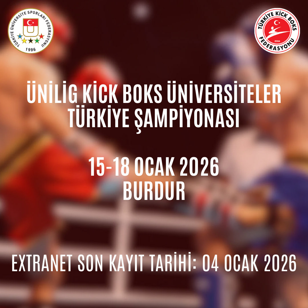 ÜNİLİG Kick Boks Üniversiteler Türkiye Şampiyonası 15-18 Ocak 2025 tarihinde Burdur’da yapılacaktır. Tüm Antrenör ve Sporculara başarılar dilerim.