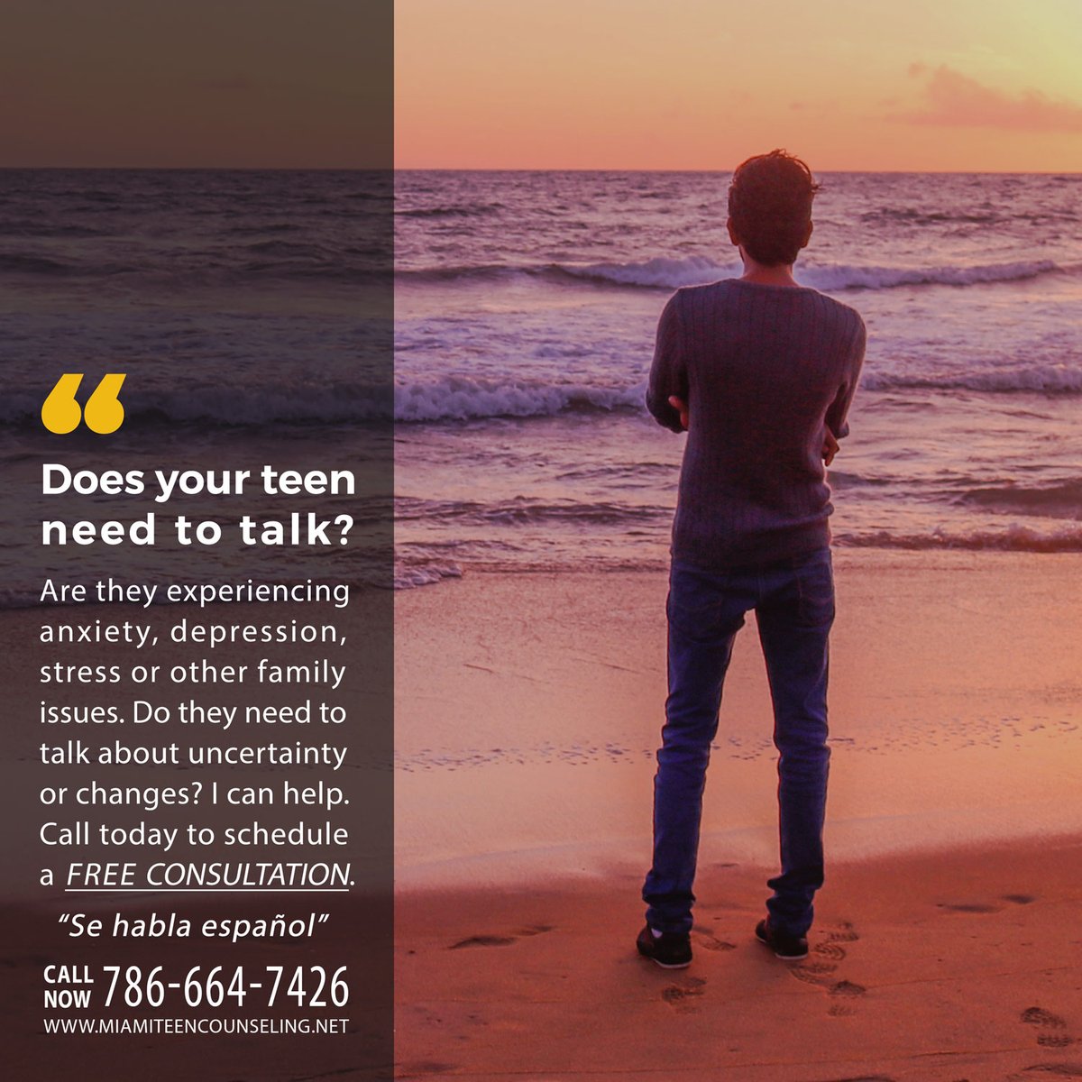 Is your teenager feeling overwhelmed? Unsure how to support them? You’re not alone, and we can help them navigate through this. Reach out to Miami Teen Counseling today to schedule an appointment: visit miamiteencounseling.net or call 786-664-7426. 💙✨