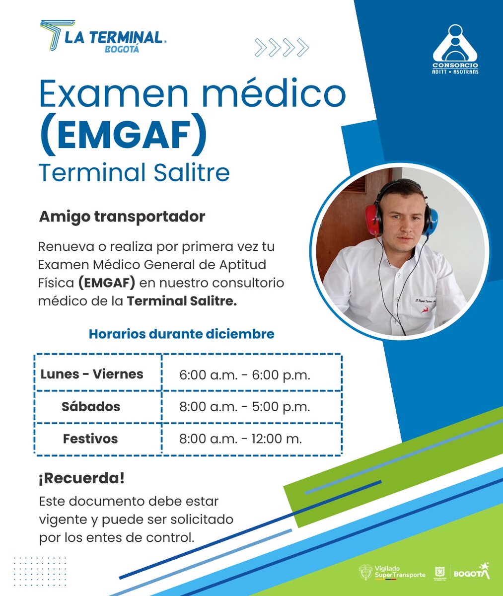 ¡Atención, recuerda actualizar tu carnet de Aptitud Física!  Estamos en <a href="/TerminalBogota/">Terminal de Transporte de Bogotá</a>, Salitre y Norte a tu servicio. 👨👨‍⚕️🚌