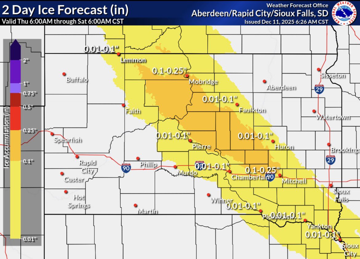 SDHighwayPatrol's tweet photo. Winter weather is impacting the western and central portions of the region and will continue shifting eastward throughout the day. Expect very icy roadways in areas experiencing freezing rain, as well as winter driving conditions and intermittent icy spots where snow has fallen. https://t.co/SYAnpUcZw3
