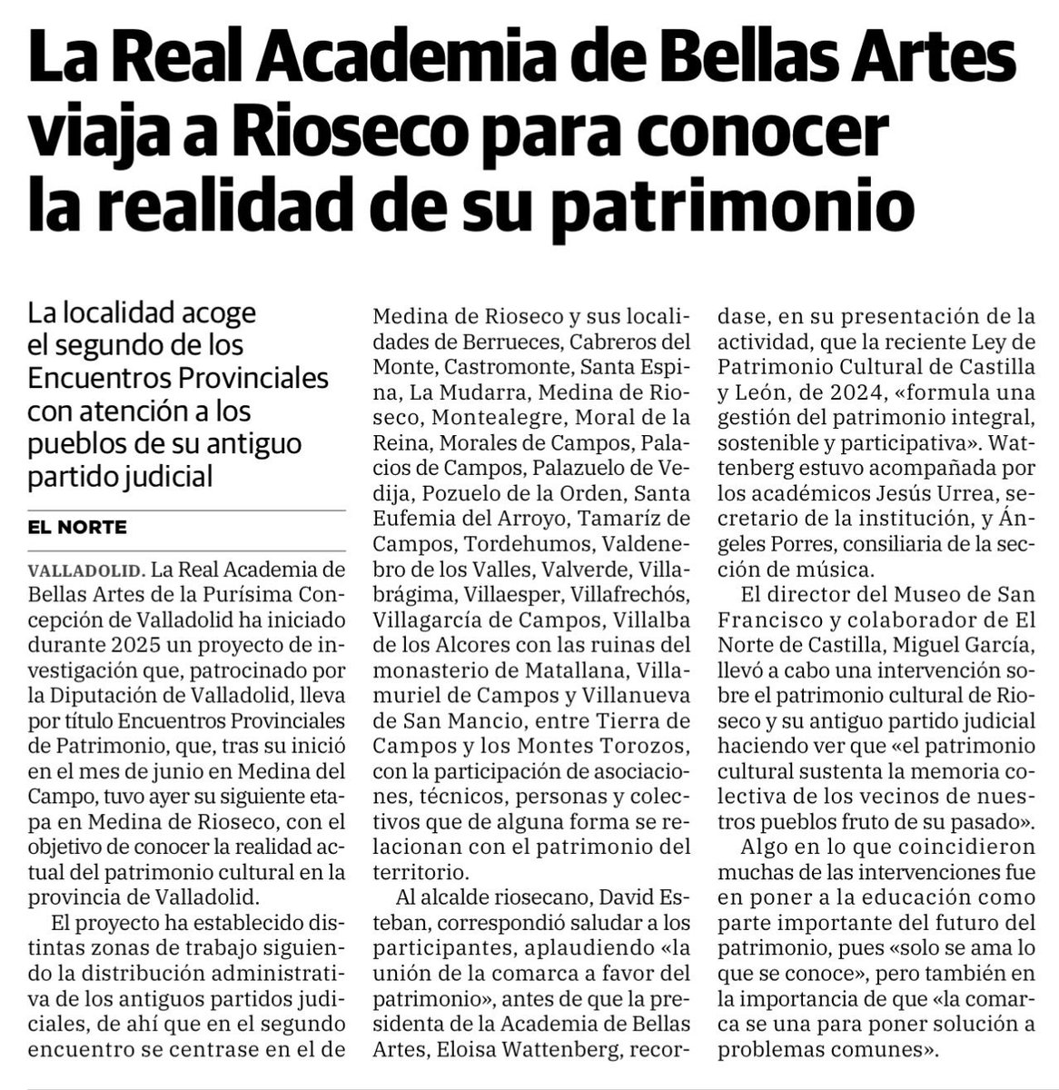 🗞 En <a href="/nortecastilla/">El Norte de Castilla</a>, una noticia sobre el Encuentro Provincial sobre patrimonio que lleva a cabo <a href="/RealAcademia_/">Real Academia de Bellas Artes</a>.