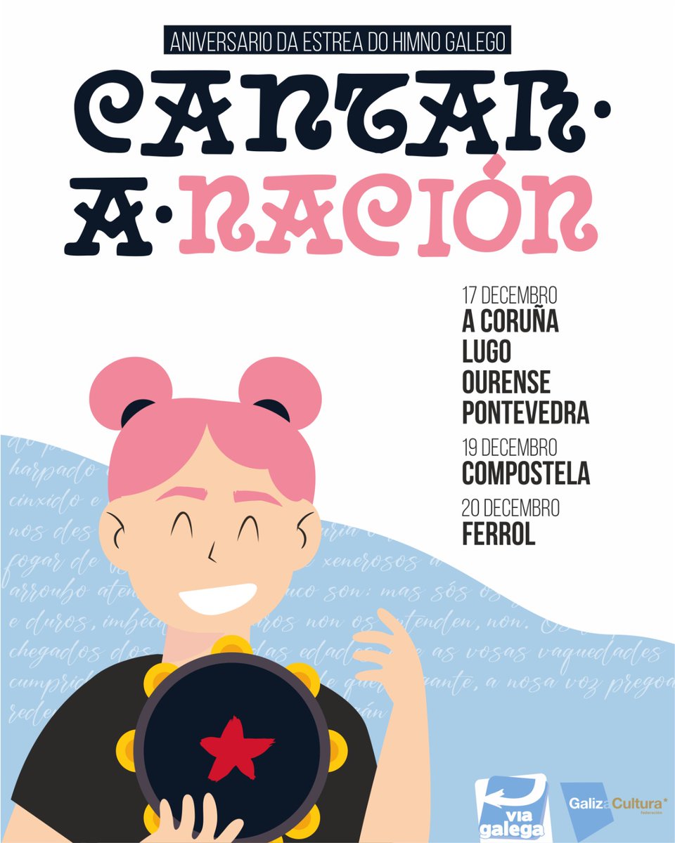 🎶𝗖𝗮𝗻𝘁𝗮𝗿 𝗮 𝗡𝗮𝗰𝗶ó𝗻
Vía Galega e a Federación Galiza Cultura conmemoran o aniversario da estrea do Himno Galego con diferentes actos en Galiza 

 ℹ️+ información 🔗 viagalega.gal/cantar-a-nacio…