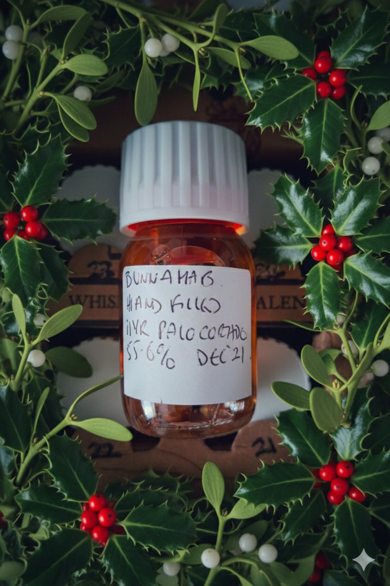 Newckie's tweet photo. #WhiskyAdvent day 11, and its an 11 year old @Bunnahabhain Warehouse No.9  hand filled exclusive. Finished in a Palo Cortado sherry cask and bottled at 55.6% abv, this will have lush notes of figs, sultanas, nuts and spice, just right for Christmas.....dee-liscious.
#DramVent https://t.co/ljFUrYV8Nh