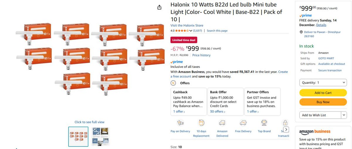 gearknowledge's tweet image. Halonix 10 Watts LED Bulb Mini Tube Light @999 amzn.to/4iUwicQ
Halonix 10W Waterproof Outdoor Flood Light @379 amzn.to/4pwqitc

#Amazon #Halonix #LEDLighting