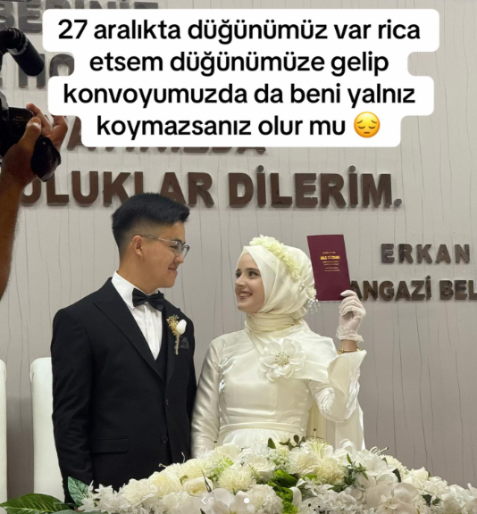 Türkiye'de eşinden başka kimsesi olmayan bir Kırgızistan Türkü, düğün konvoyunda yalnız kalmamak için insanların kendisine eşlik etmesini istedi.

• 27 Aralık, Bursa
