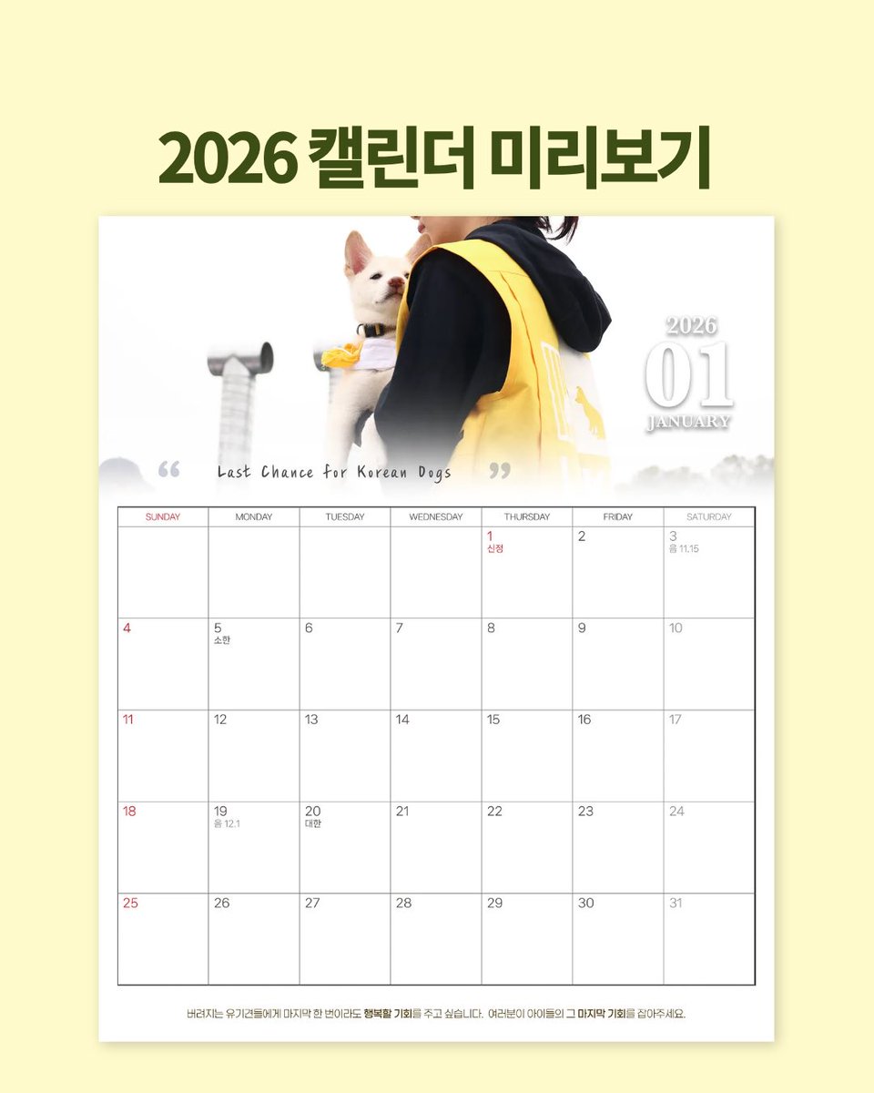 2026년 LCKD 캘린더 판매가 오픈되었습니다. LCKD에서 구조된 아이들의 사진과 입양을 기다리는 친구들의 이야기로 꽉 채워진 달력입니다 ! 모든 수익금은 유기견을 위해 사용됩니다. 아직 26년 달력 구매 전 이시라면.. LCKD 달력 많관부 ♥️

docs.google.com/forms/d/e/1FAI…