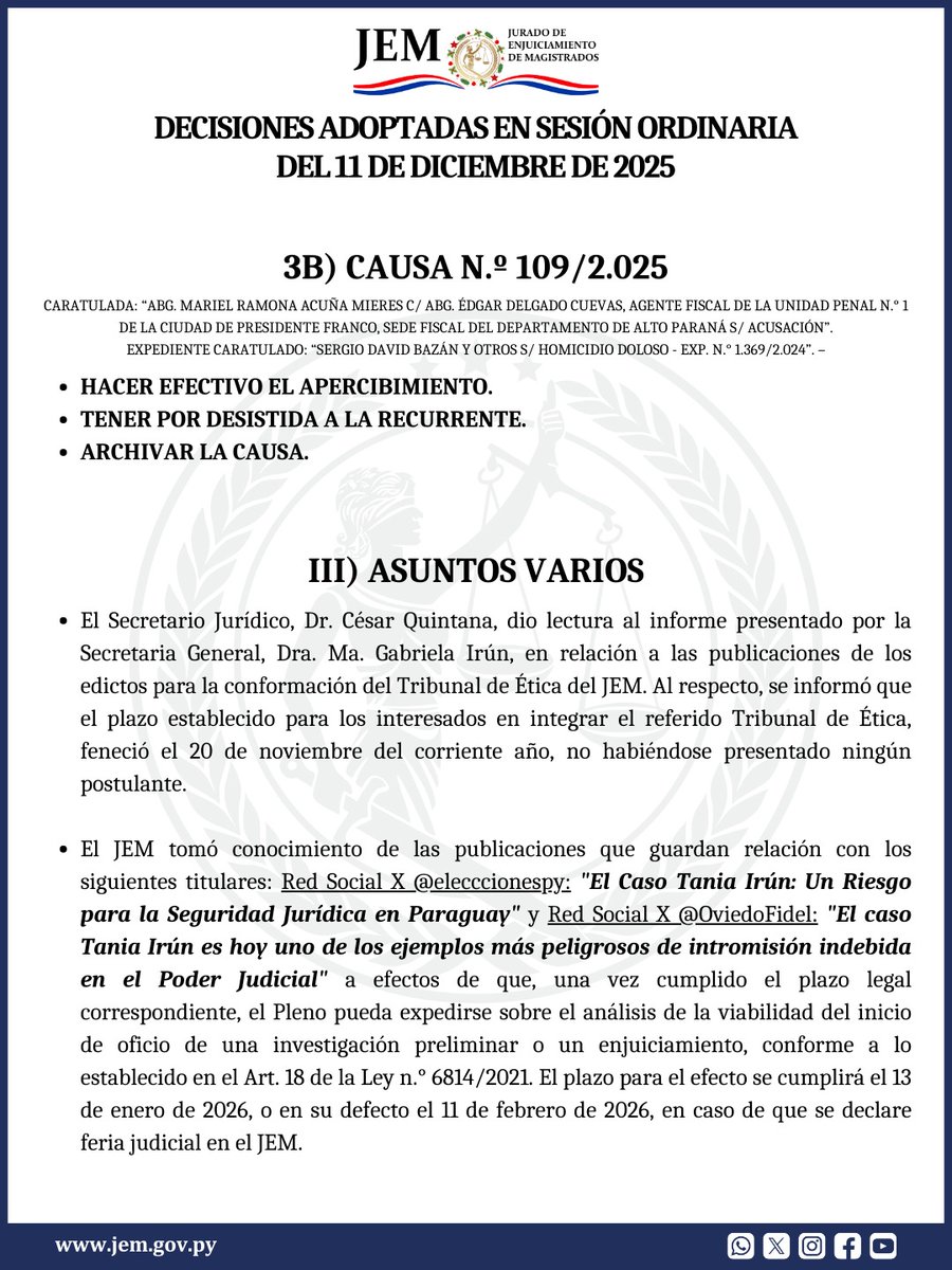 Jem_py's tweet image. 📌 𝐃𝐞𝐜𝐢𝐬𝐢𝐨𝐧𝐞𝐬 𝐚𝐝𝐨𝐩𝐭𝐚𝐝𝐚𝐬 𝐞𝐧 𝐒𝐞𝐬𝐢ó𝐧 𝐎𝐫𝐝𝐢𝐧𝐚𝐫𝐢𝐚 𝐝𝐞 𝐟𝐞𝐜𝐡𝐚 𝟏𝟏 𝐝𝐞 𝐝𝐢𝐜𝐢𝐞𝐦𝐛𝐫𝐞 𝐝𝐞 𝟐𝟎𝟐𝟓

#JEMPy