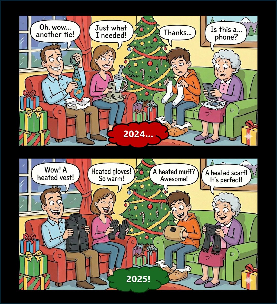 CaliHeatLLC's tweet photo. Isn't it AWKWARD when you can tell someone doesn't like a gift? The fake smile &amp; forced "thank you!" Avoid the awkward &amp; WIN CHRISTMAS this year. Give them a unique gift they can really use!

UPS 2-Day Shipping Available!
#winningchristmas   #HeatedClothing   #lifetimewarranty https://t.co/N3Pm3R7H3s