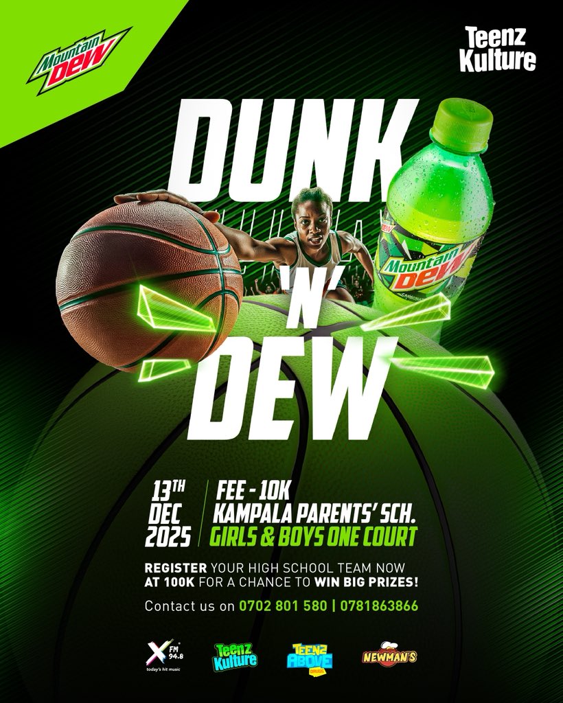 Mtndewug's tweet photo. The wait is over! 🔥
 The long-awaited #DunkNDew Tournament goes down this Saturday at Kampala Parents court . 🏀💚

Uganda’s finest school teams are ready to put on a show.
 Don’t miss it. Be there!
#DunkNDew #DoTheOriginalDew https://t.co/hXuB1msQmq