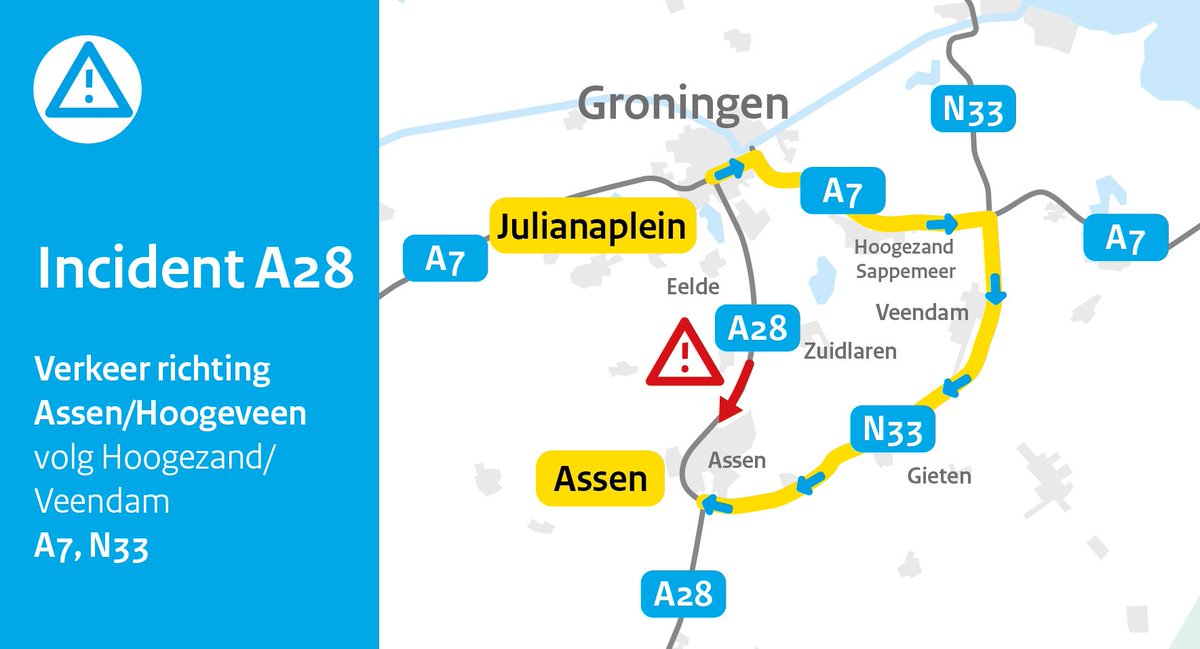 Auto in brand op A28 bij Tynaarlo