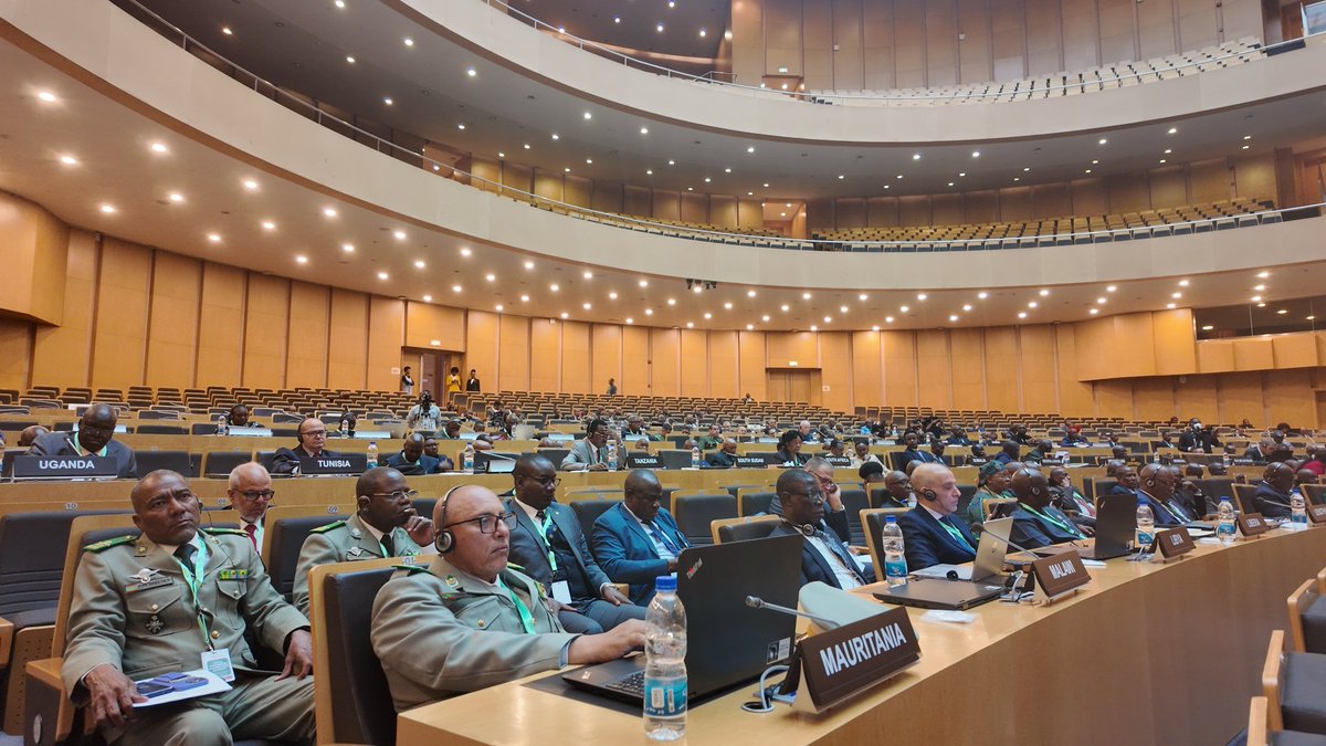 AUC_PAPS's tweet photo. At the 17th #STCDSS Ministerial Meeting: Comm. @Bankole_Adeoye highlighted progress on the #ASF and @aussom_, calling for renewed political commitment, stronger protection standards, and predictable financing. He urged all #PSOs to uphold #IHL, accelerate child-protection efforts, and advance gender and youth mainstreaming, while driving solutions under UNSC 2719.