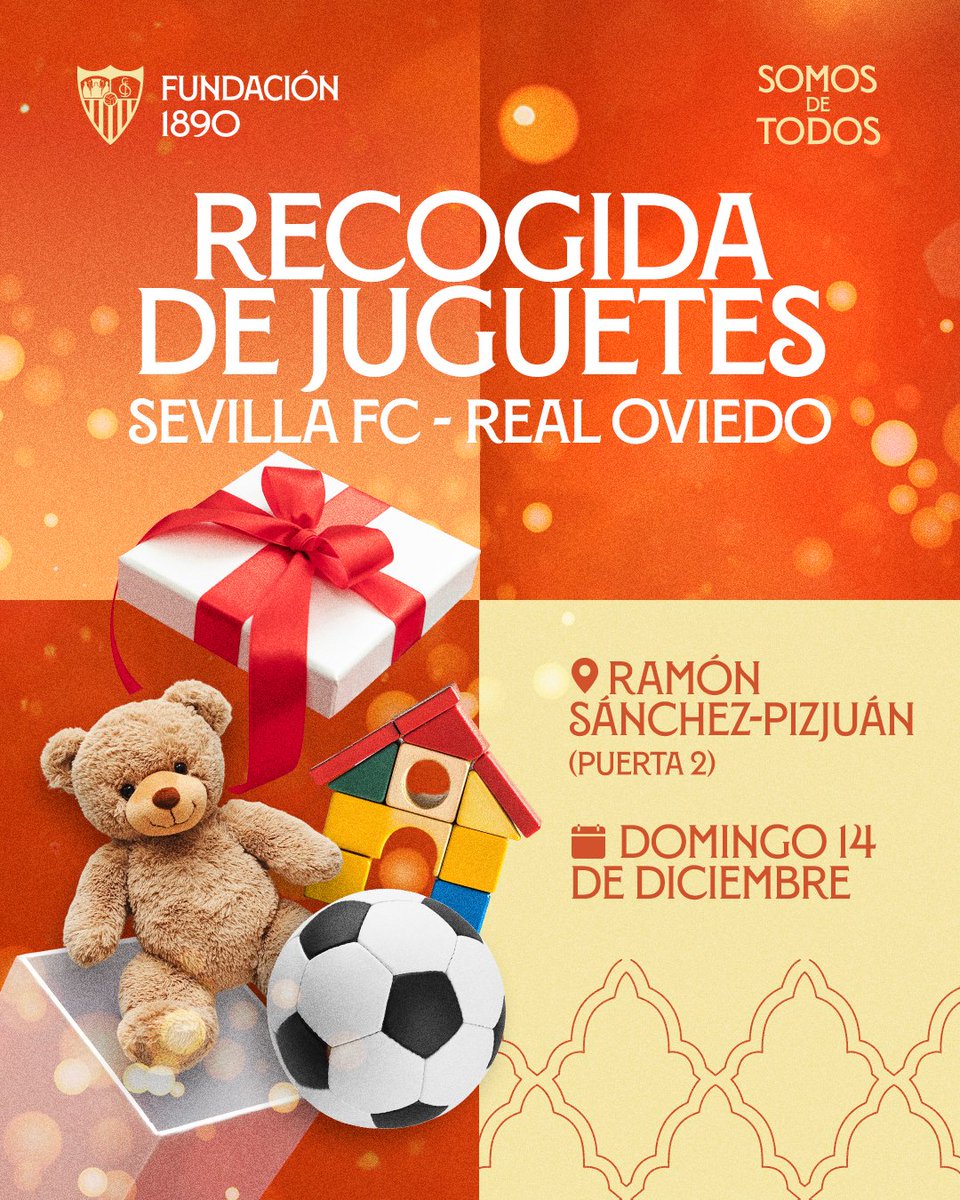 🏟️En la previa del #SevillaRealOviedo no olvides colaborar con la 𝐫𝐞𝐜𝐨𝐠𝐢𝐝𝐚 𝐝𝐞 𝐣𝐮𝐠𝐮𝐞𝐭𝐞𝐬 de la #Fundación1890. 🎁🧸

📍Junto a puerta 2⃣

#SomosDeTodos