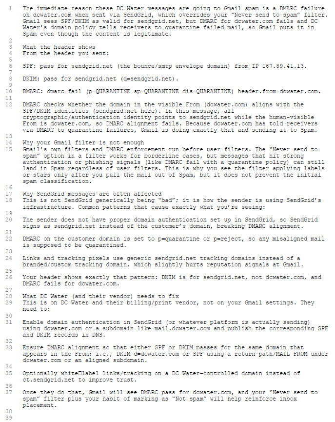 johndcoons's tweet photo. @dcwater your bills go to spam & risk class action suit because lawyers could wrongly accuse you of mis-delivery to generate late fees. This from @perlexity_ai or ping me for text copy.

Hey @SendGrid & @dcwater want easier way spot application and cloud problems without having to make dashboards? See the @ImmersiveFusion demo