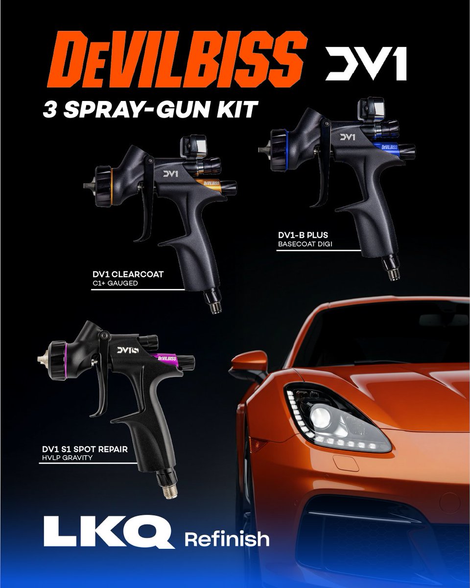 Check out our DeVilbiss - 3 Spray Gun Kit with carrying case promotion! Get this special offer while supplies lasts!

Call or visit us online at LKQ-Refinish.com to order yours today
