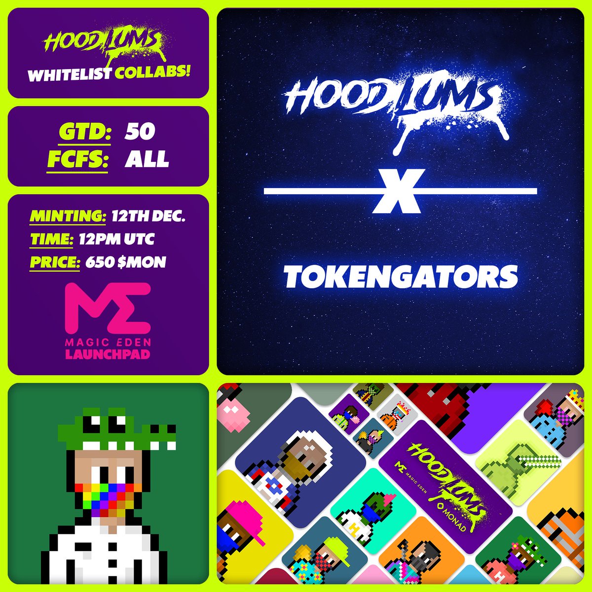 Hoodlums X <a href="/TokenGators/">TokenGators 🐊</a> WL Spots! 🤝

🔓  GTD WL ➡️ Top 50 DELISTED TokenGators holders!
🥇  FCFS WL ➡️ All DELISTED TokenGators holders!
🗓️  Minting: Friday 12th December on <a href="/monad/">Monad (mainnet arc)</a> chain!
🪙  Price: 650 $MON

🔗  magiceden.io/launchpad/mona…