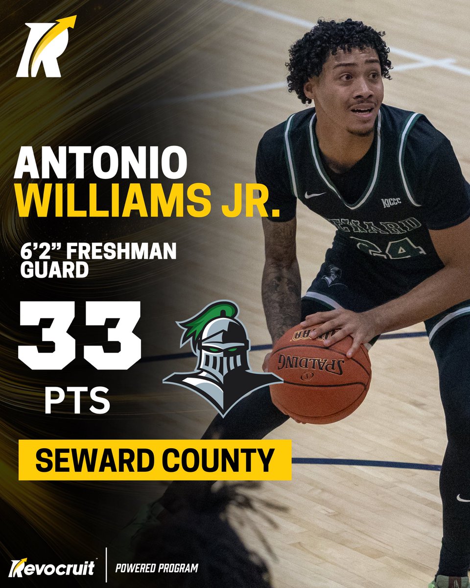 JC: 6’2 freshman guard Antonio Williams Jr.  (<a href="/antonioldwjr/">tonio</a>) of Revocruit Powered JUCO Seward County erupted for 33 points, 5 rebounds, and 2 assists while shooting 9-for-19 from the field in a 92-90 victory.